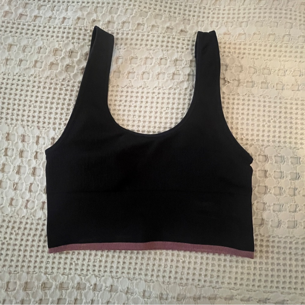 Outdoor Voices Black Sports Bra with Pink Trim